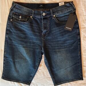 NWT True Religion Shorts Ricky SN Flap Mens 32 Denim Dark Blue Wash $119